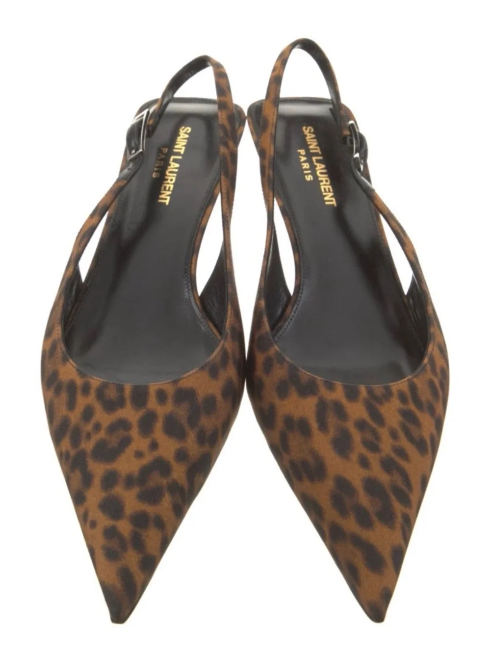 Saint Laurent Leopard Print Slingback Kitten Heels in Brown and Black - Picture 7 of 7